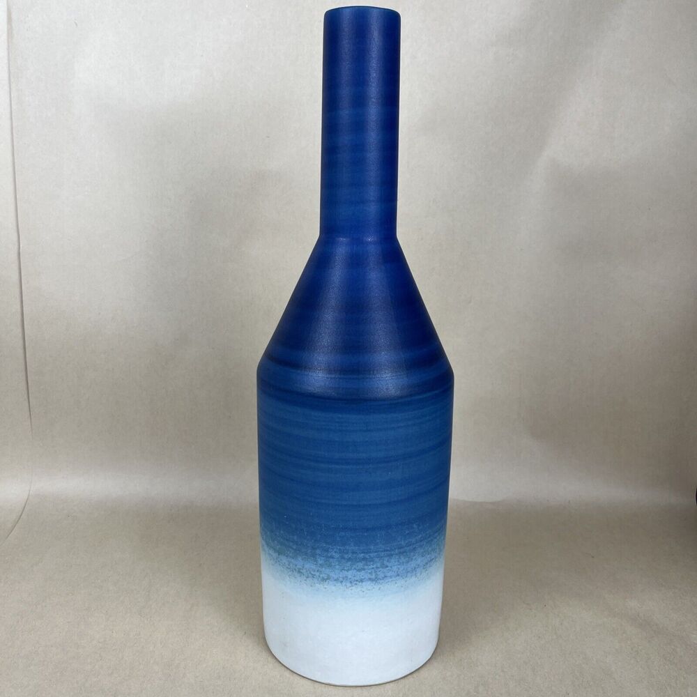 Blue White Pottery Vase Made In Thailand 14” H